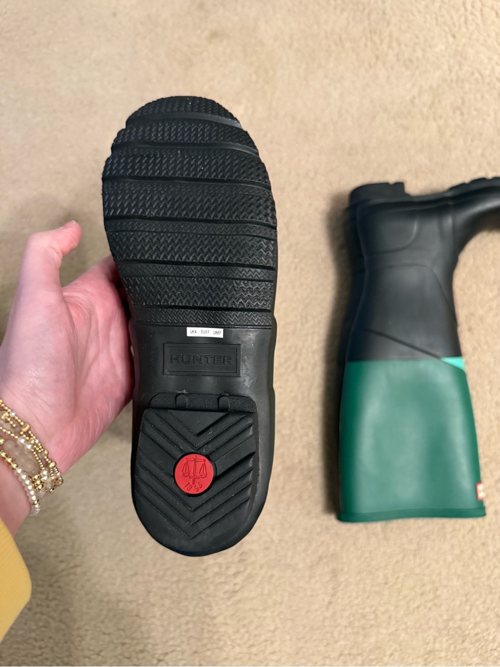 Hunter Tall Colorblock Rain Boots - Black & Teal Trim - Picture 3 of 10